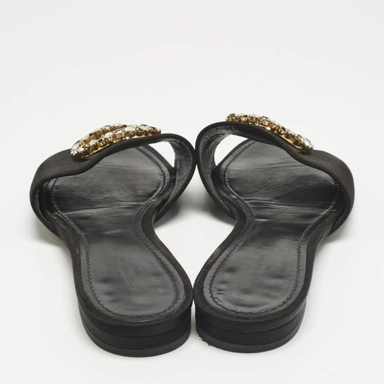 Pre Owned Louis Vuitton Black Satin Madeleine Flat Slide Size 38