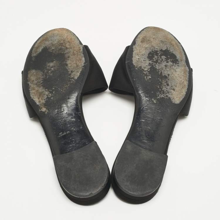 Pre Owned Louis Vuitton Black Satin Madeleine Flat Slide Size 38