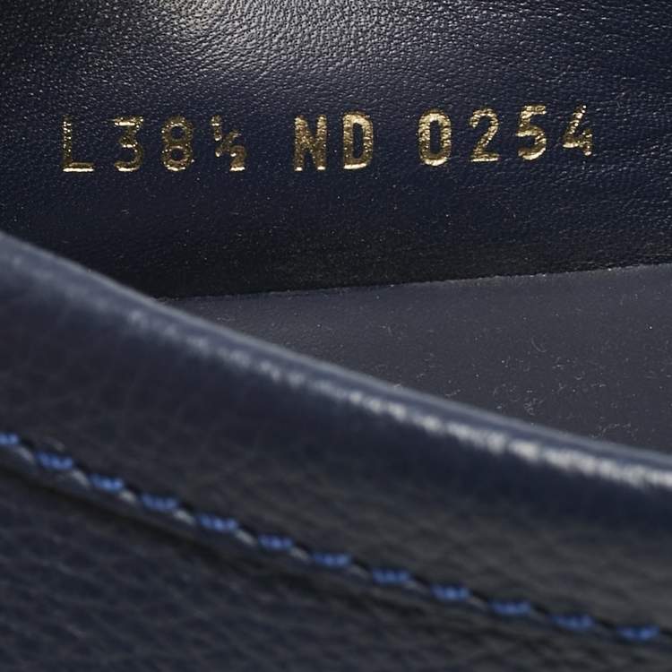 Pre Owned Louis Vuitton Navy Blue Leather LV Mare Loafers Size 38.5