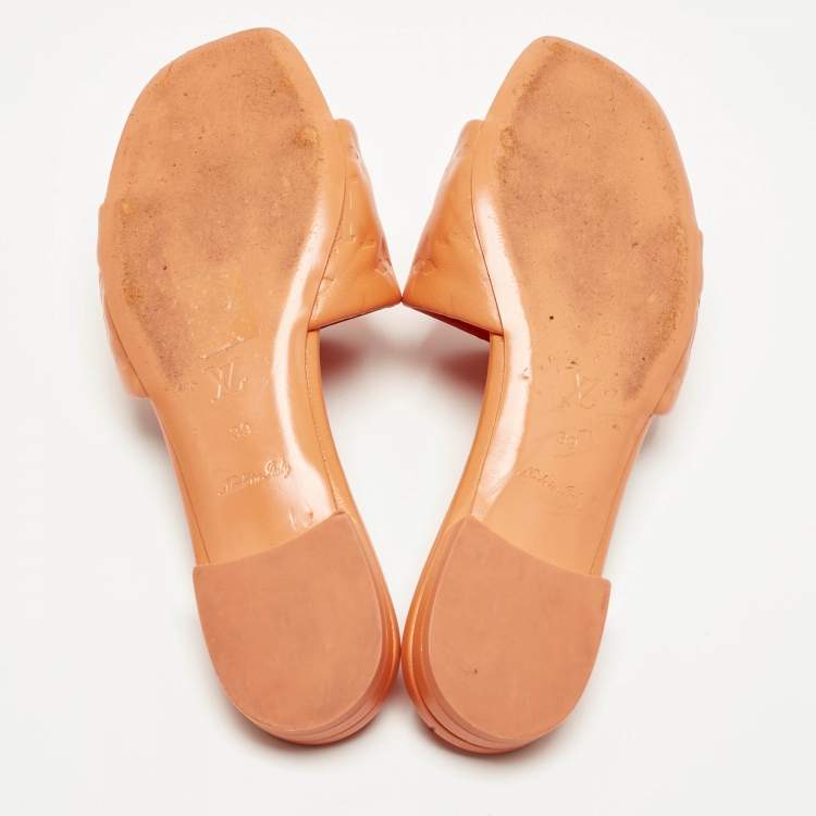 Pre Owned Louis Vuitton Orange  Monogram Embossed Leather Revival Flat Slides Size 39