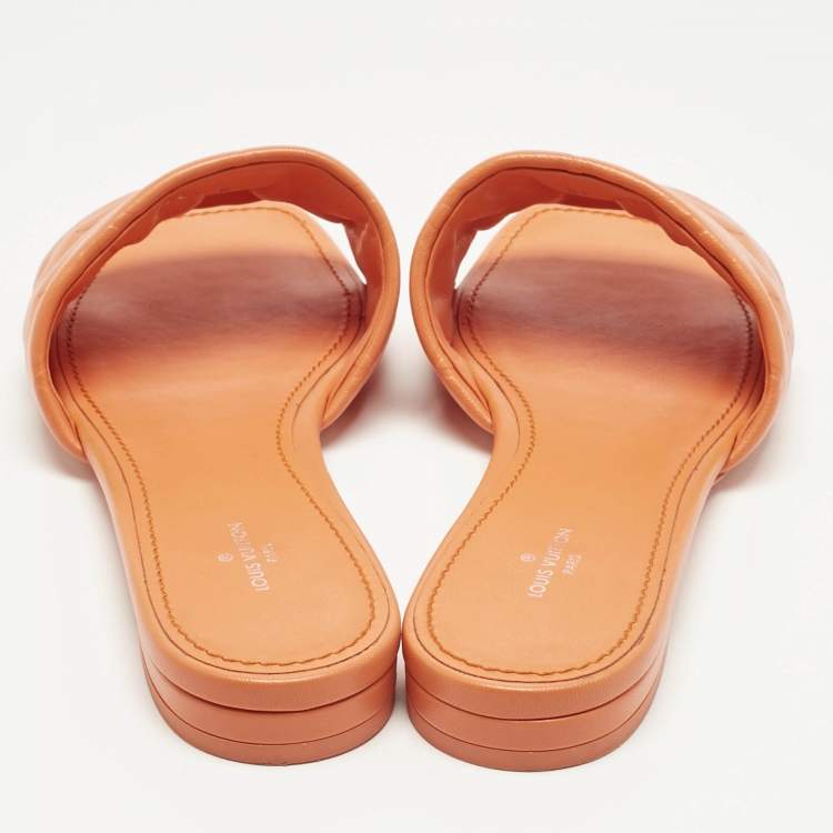 Pre Owned Louis Vuitton Orange  Monogram Embossed Leather Revival Flat Slides Size 39