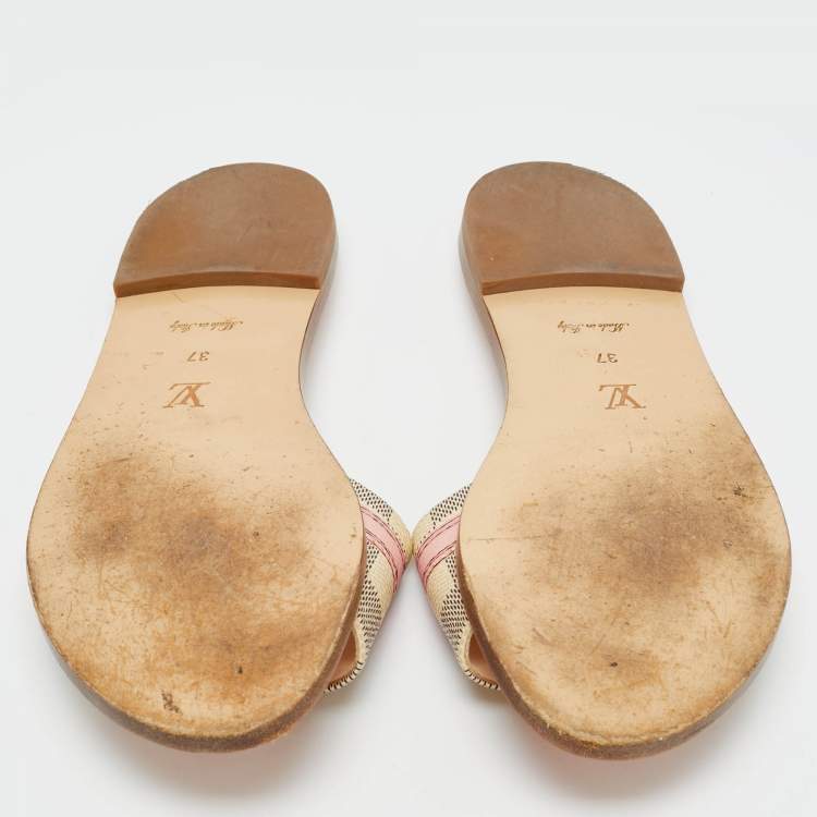 Pre Owned Louis Vuitton Monogram Coated Canvas Lock It Flat Slides Size 37