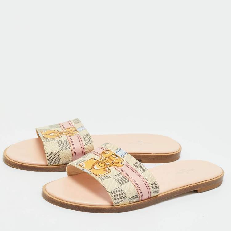 Pre Owned Louis Vuitton Monogram Coated Canvas Lock It Flat Slides Size 37