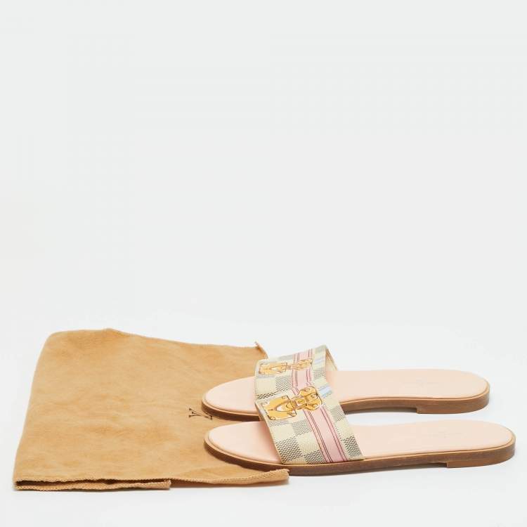Pre Owned Louis Vuitton Monogram Coated Canvas Lock It Flat Slides Size 37