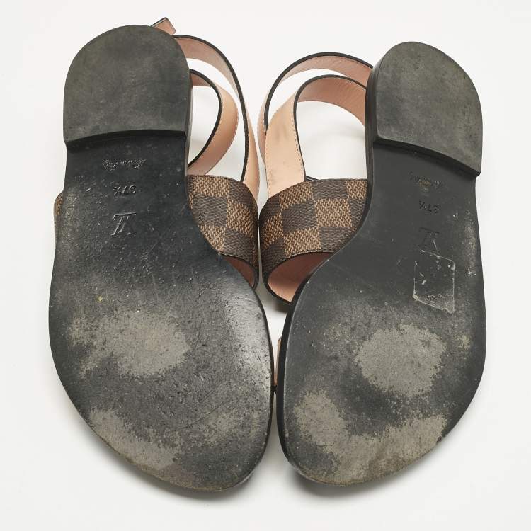 Pre Owned Louis Vuitton Brown Monogram Coated Canvas and Leather Passenger Flat Sandals Size 37.5