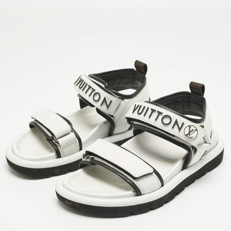 Pre Owned Louis Vuitton White/Black Leather Arcade Sandals Size 37