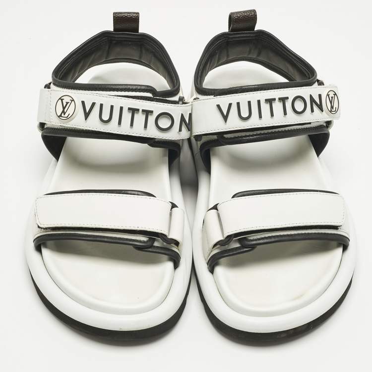 Pre Owned Louis Vuitton White/Black Leather Arcade Sandals Size 37