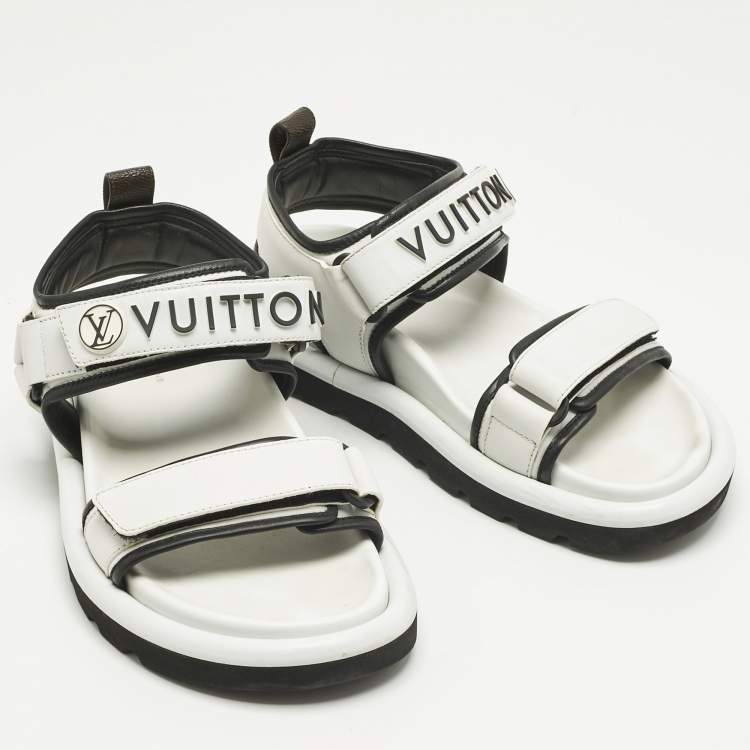 Pre Owned Louis Vuitton White/Black Leather Arcade Sandals Size 37