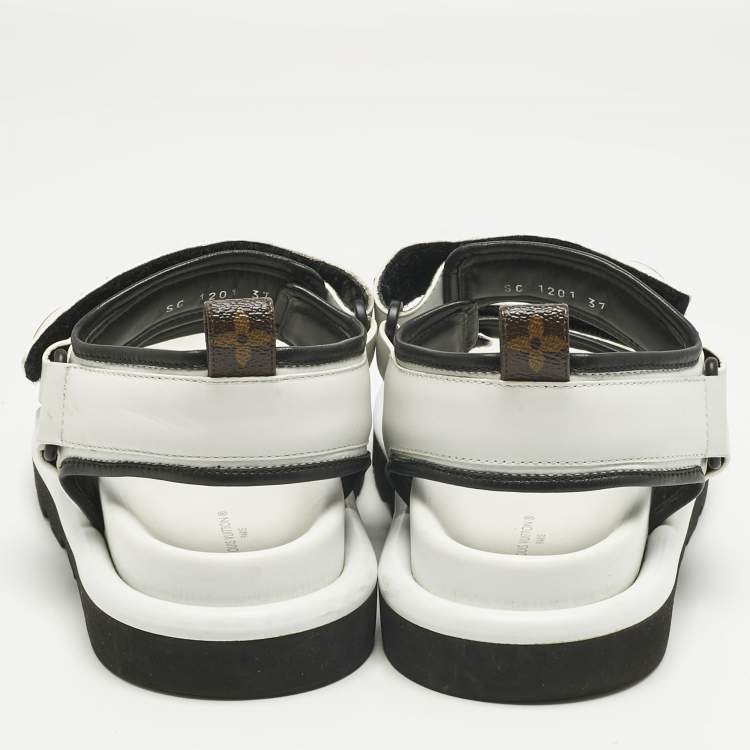 Pre Owned Louis Vuitton White/Black Leather Arcade Sandals Size 37