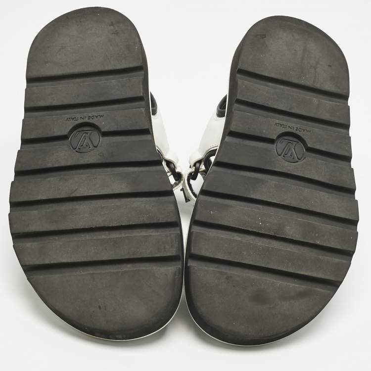 Pre Owned Louis Vuitton White/Black Leather Arcade Sandals Size 37