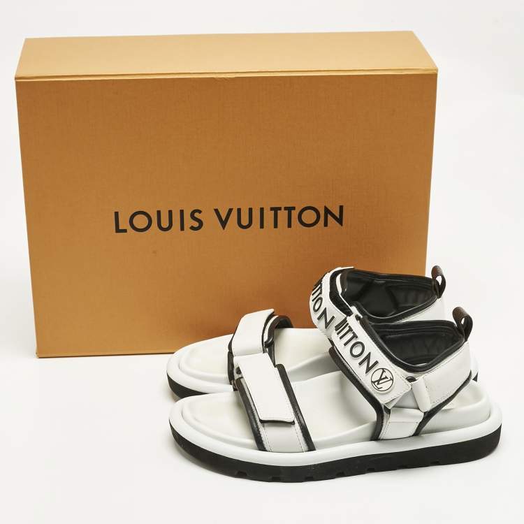 Pre Owned Louis Vuitton White/Black Leather Arcade Sandals Size 37