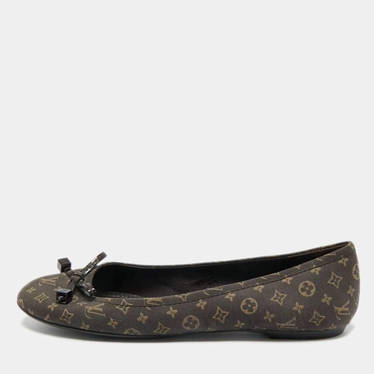 Pre Owned Louis Vuitton Brown Monogram Mini Lin Canvas Debbie Ballet Flats Size 38.5