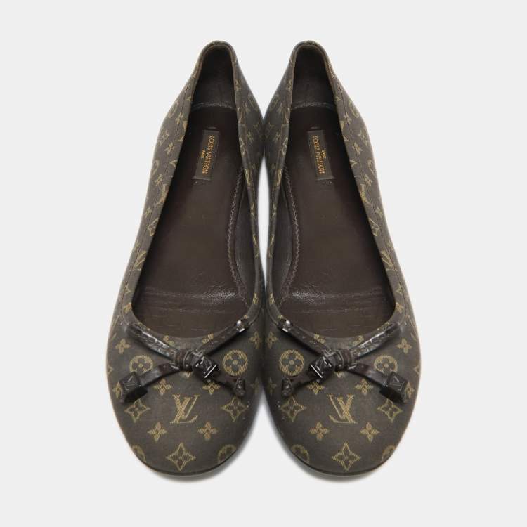 Pre Owned Louis Vuitton Brown Monogram Mini Lin Canvas Debbie Ballet Flats Size 38.5