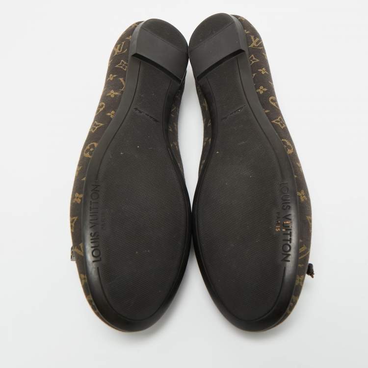 Pre Owned Louis Vuitton Brown Monogram Mini Lin Canvas Debbie Ballet Flats Size 38.5