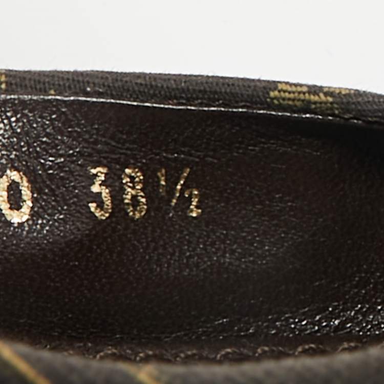Pre Owned Louis Vuitton Brown Monogram Mini Lin Canvas Debbie Ballet Flats Size 38.5