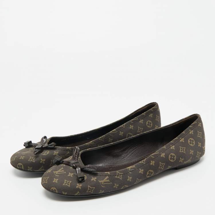 Pre Owned Louis Vuitton Brown Monogram Mini Lin Canvas Debbie Ballet Flats Size 38.5