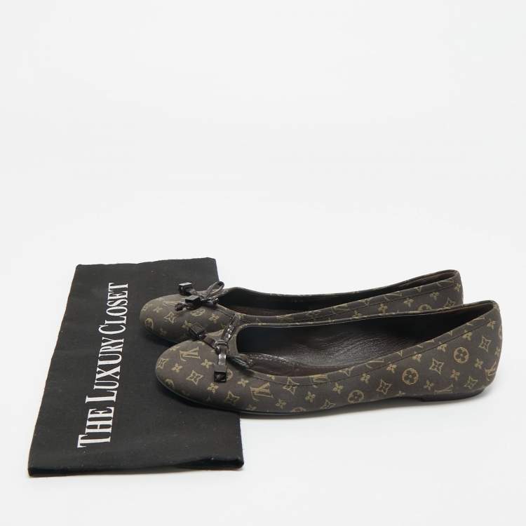 Pre Owned Louis Vuitton Brown Monogram Mini Lin Canvas Debbie Ballet Flats Size 38.5