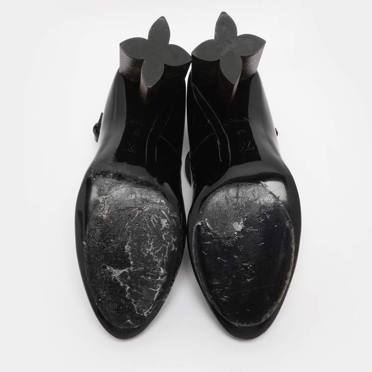 Pre Owned Louis Vuitton Black Patent and Canvas Peep Toe Pumps Size 39