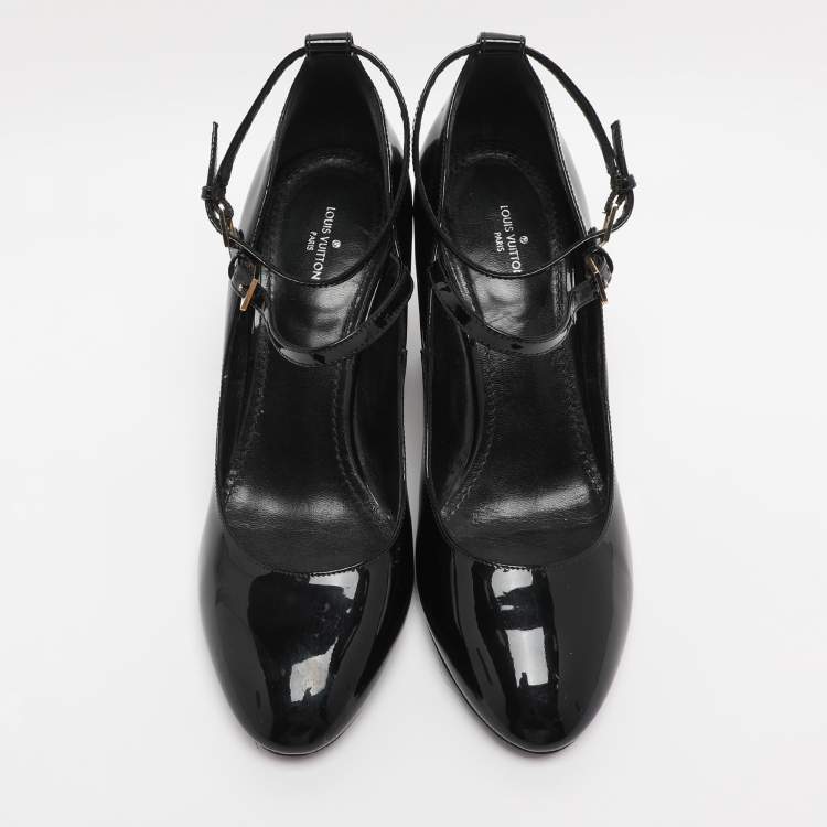 Pre Owned Louis Vuitton Black Patent and Canvas Peep Toe Pumps Size 39