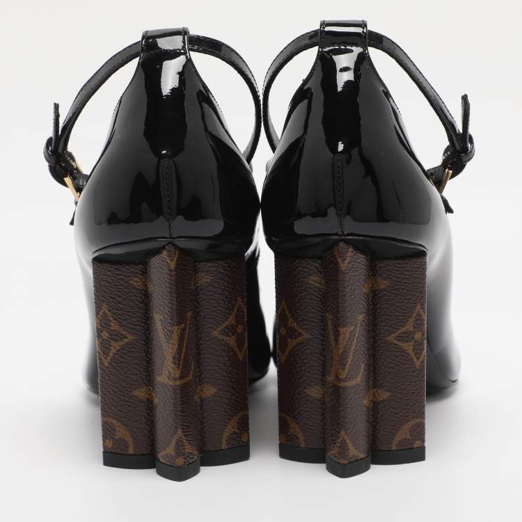 Pre Owned Louis Vuitton Black Patent and Canvas Peep Toe Pumps Size 39