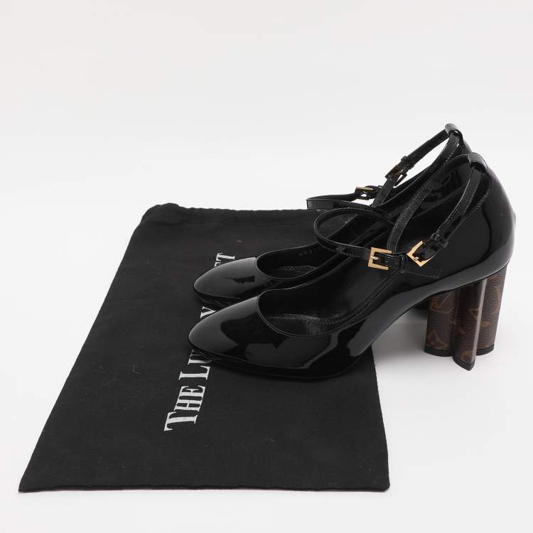 Pre Owned Louis Vuitton Black Patent and Canvas Peep Toe Pumps Size 39