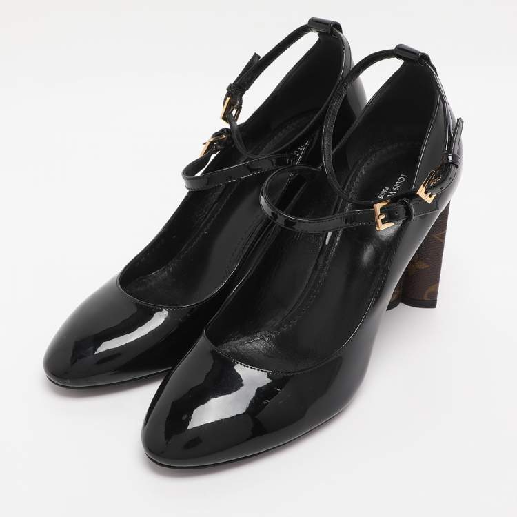 Pre Owned Louis Vuitton Black Patent and Canvas Peep Toe Pumps Size 39