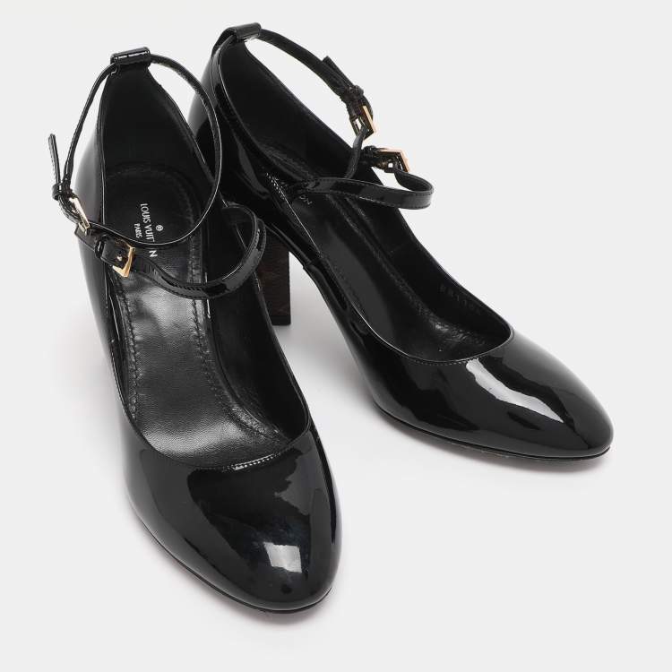 Pre Owned Louis Vuitton Black Patent and Canvas Peep Toe Pumps Size 39