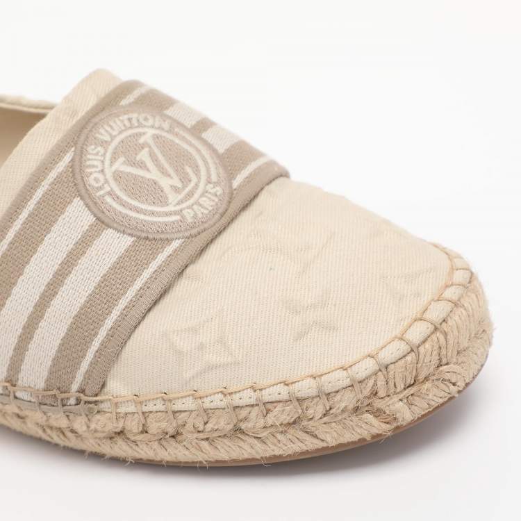 Pre Owned Louis Vuitton Light Beige Jacquard Espadrille Flats Size 38.5