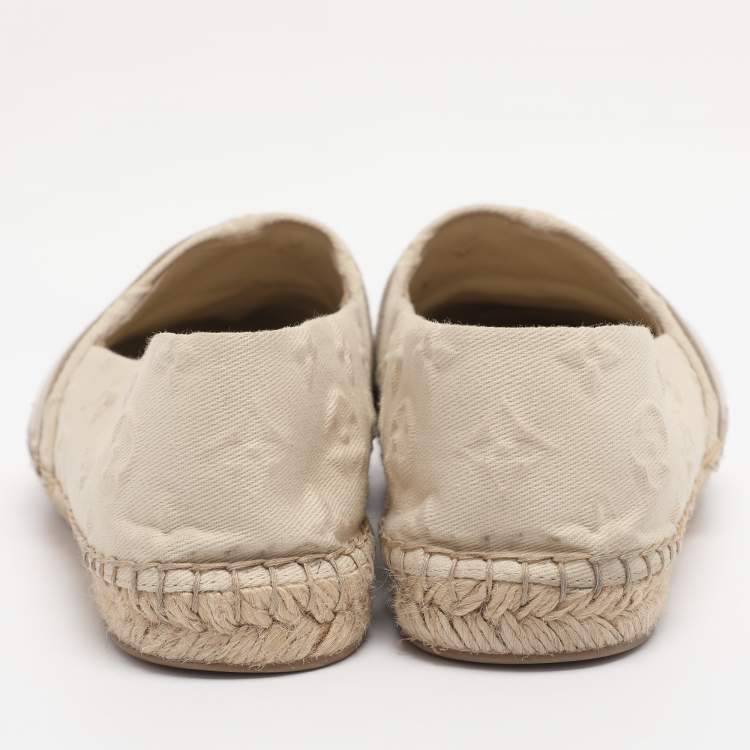 Pre Owned Louis Vuitton Light Beige Jacquard Espadrille Flats Size 38.5