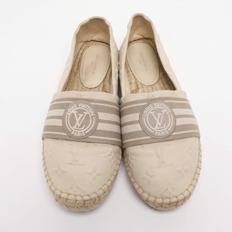 Pre Owned Louis Vuitton Light Beige Jacquard Espadrille Flats Size 38.5