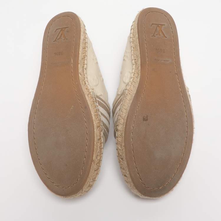 Pre Owned Louis Vuitton Light Beige Jacquard Espadrille Flats Size 38.5