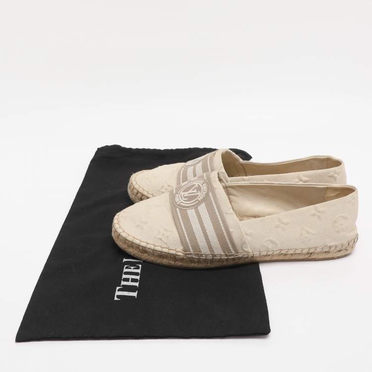 Pre Owned Louis Vuitton Light Beige Jacquard Espadrille Flats Size 38.5