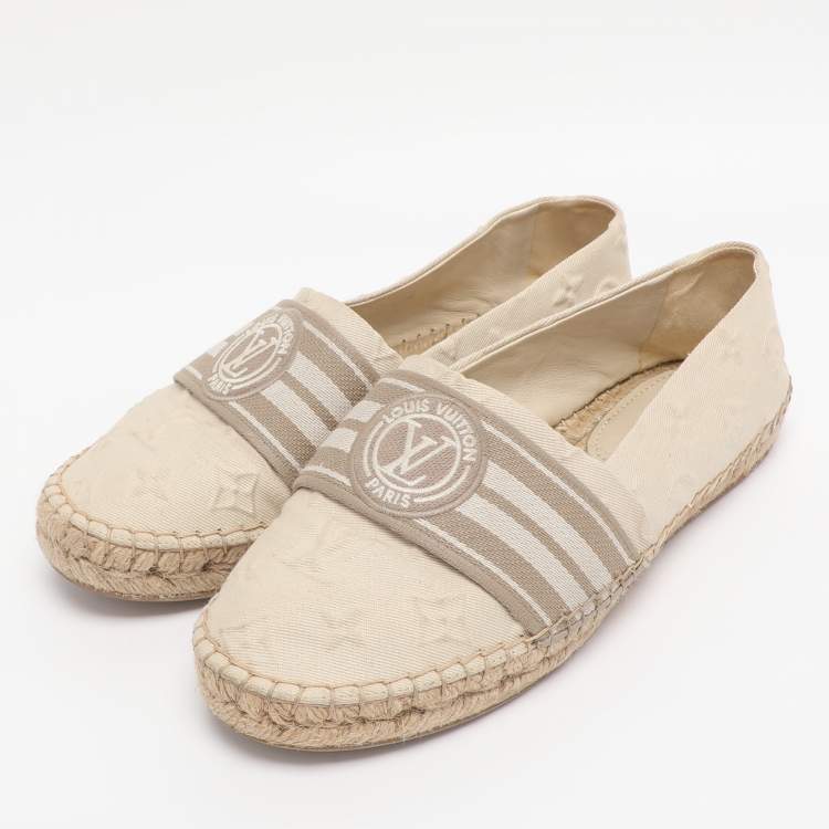 Pre Owned Louis Vuitton Light Beige Jacquard Espadrille Flats Size 38.5