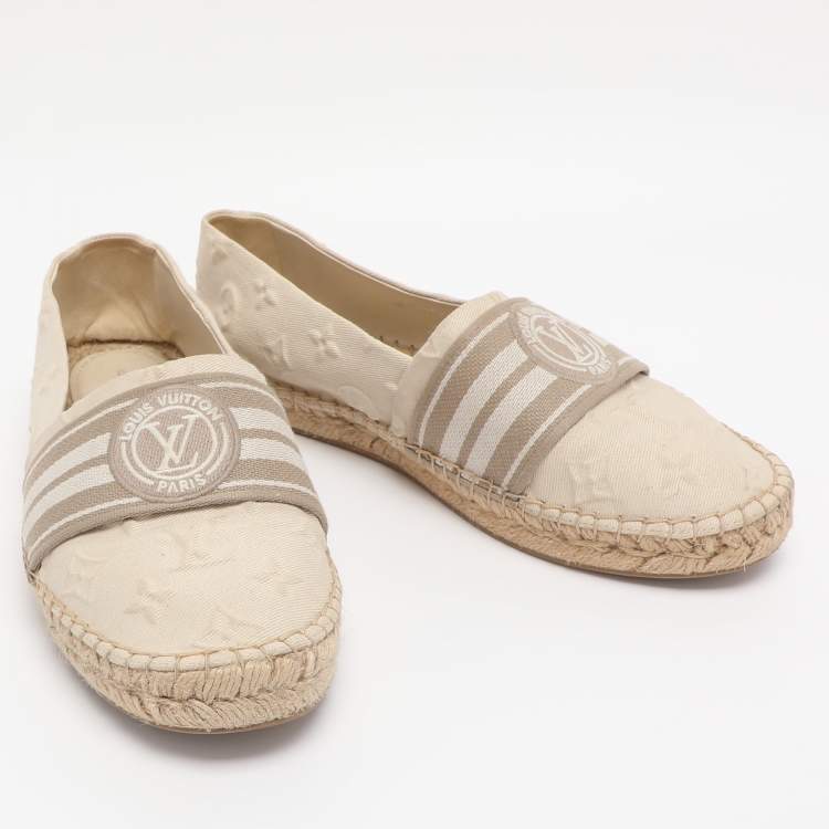 Pre Owned Louis Vuitton Light Beige Jacquard Espadrille Flats Size 38.5