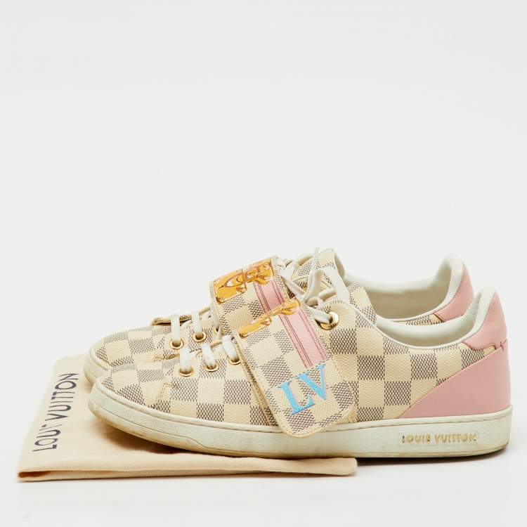 Pre Owned Louis Vuitton Damier Azur Summer Trunks Frontrow Sneakers Size 38.5