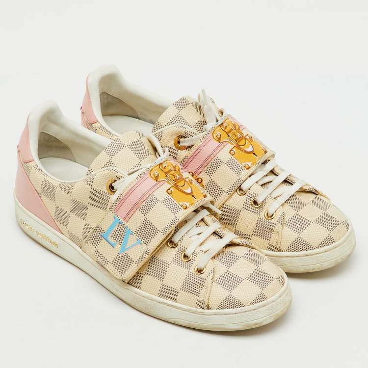 Pre Owned Louis Vuitton Damier Azur Summer Trunks Frontrow Sneakers Size 38.5