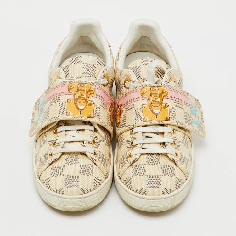 Pre Owned Louis Vuitton Damier Azur Summer Trunks Frontrow Sneakers Size 38.5