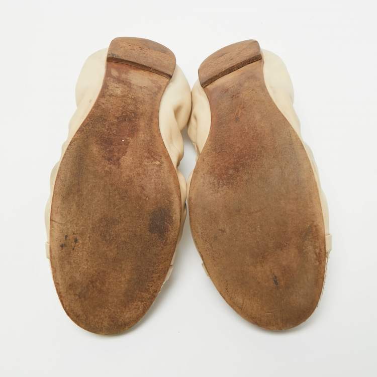 Pre Owned Louis Vuitton Beige Leather And Python Cap Toe Scrunch Ballet Flats Size 38