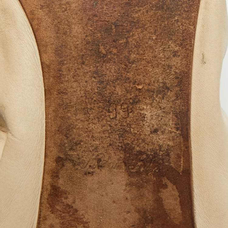 Pre Owned Louis Vuitton Beige Leather And Python Cap Toe Scrunch Ballet Flats Size 38