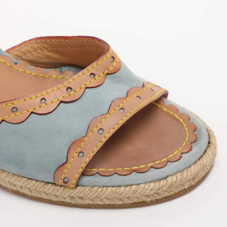 Pre Owned Louis Vuitton Multicolor Jute and Suede Wedge Espadrilles Sandals Size 39