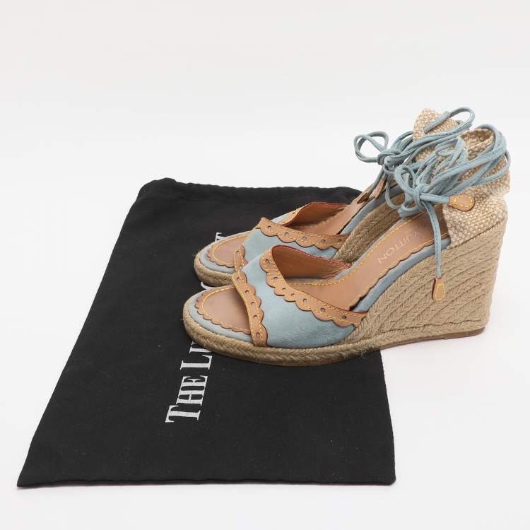 Pre Owned Louis Vuitton Multicolor Jute and Suede Wedge Espadrilles Sandals Size 39