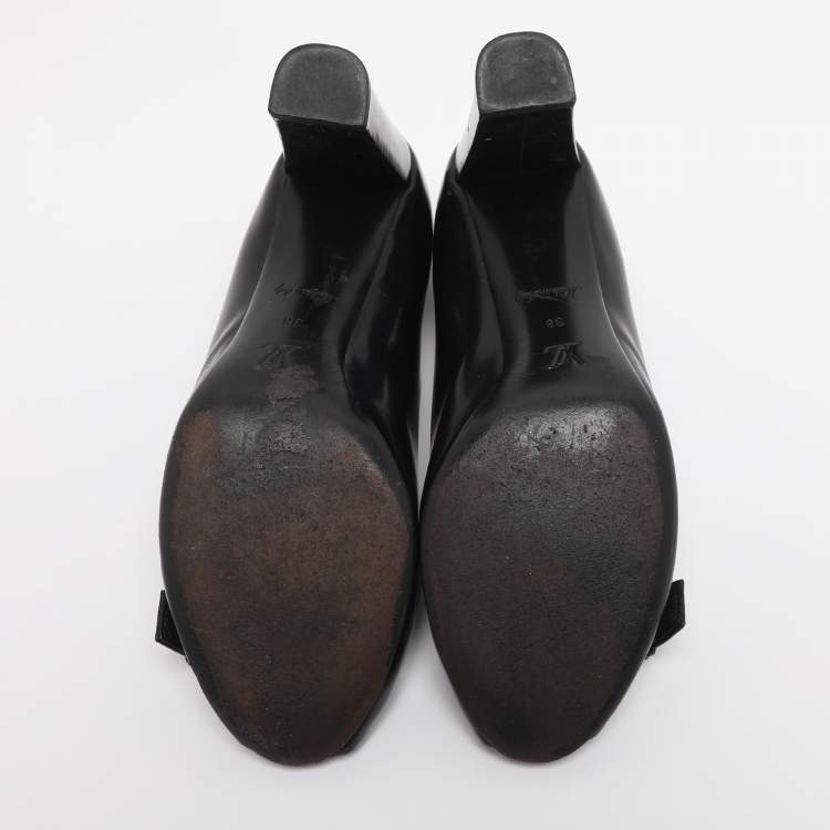 Pre Owned Louis Vuitton Black Patent Leather Buckle Peep Toe Pumps Size 38