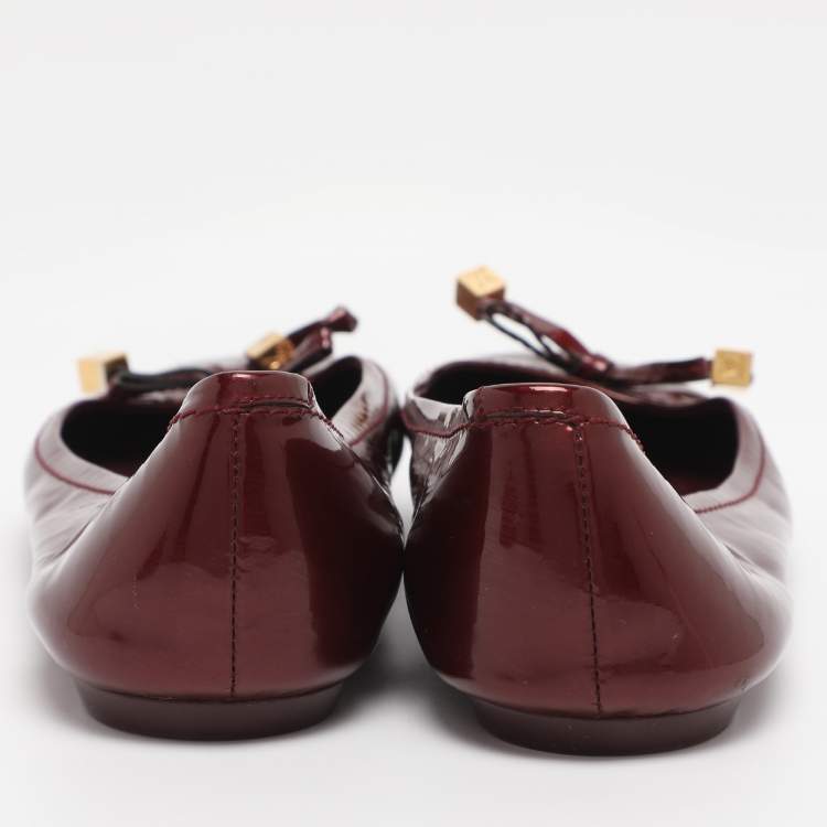 Pre Owned Louis Vuitton Burgundy Patent Leather Debbie Bow Ballet Flats Size 38