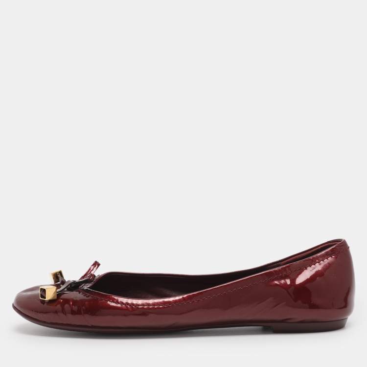 Pre Owned Louis Vuitton Burgundy Patent Leather Debbie Bow Ballet Flats Size 38