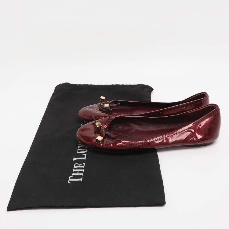 Pre Owned Louis Vuitton Burgundy Patent Leather Debbie Bow Ballet Flats Size 38