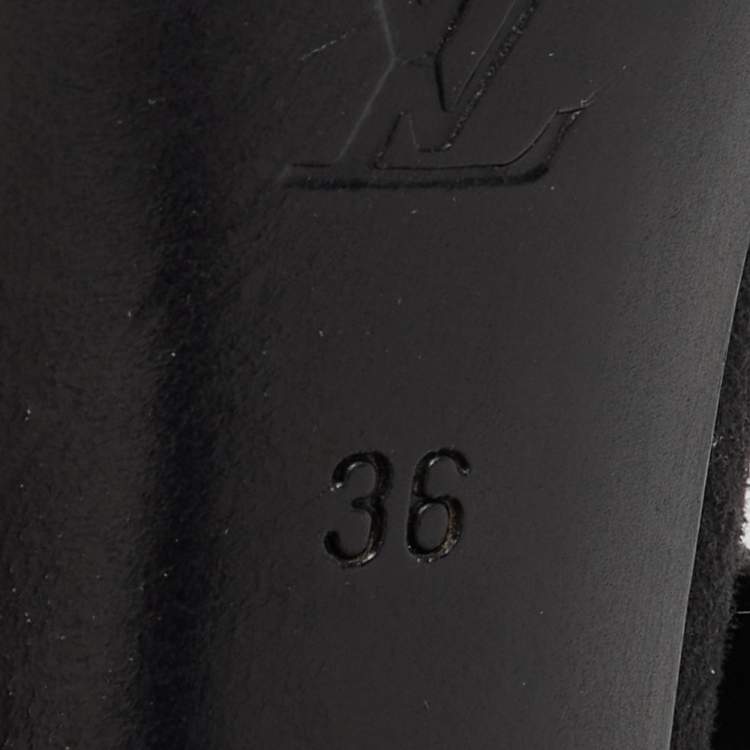 Pre Owned Louis Vuitton Black Suede and Leather Peep Toe Platform Booties Size 36