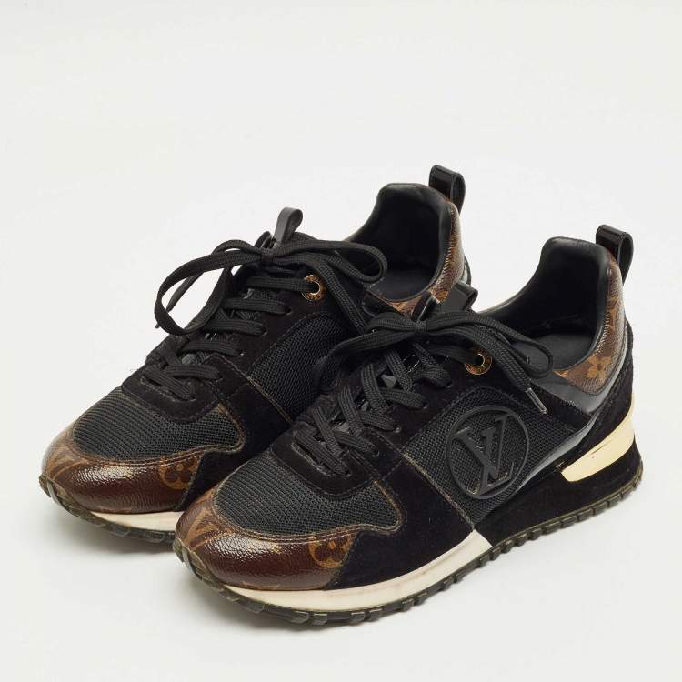 Pre Owned Louis Vuitton Black Canvas and Mesh Run Away Low Top Sneakers Size 36