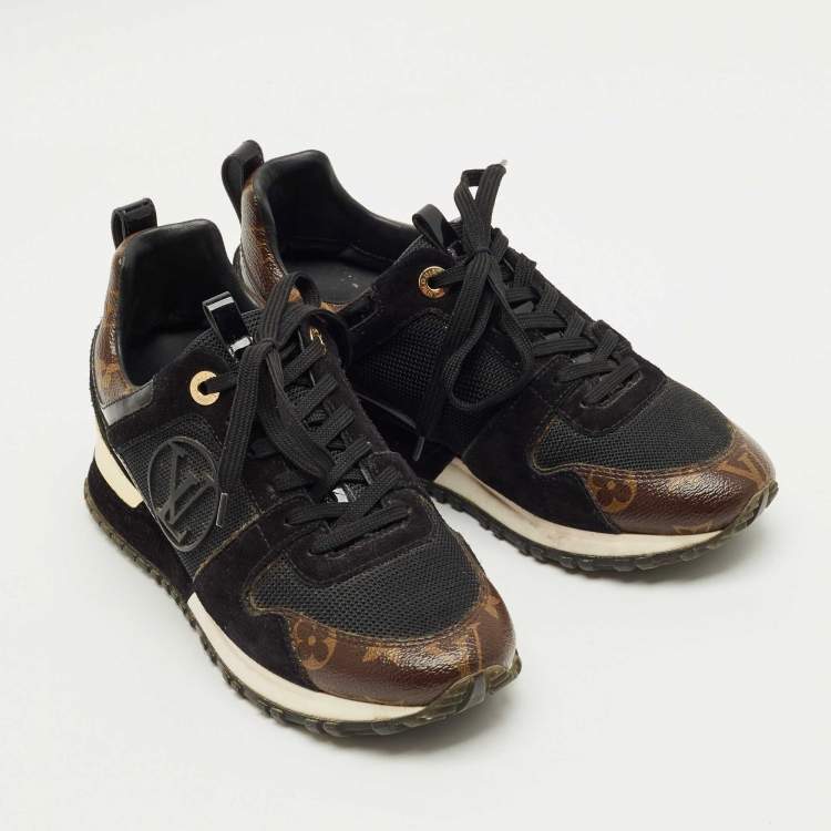 Pre Owned Louis Vuitton Black Canvas and Mesh Run Away Low Top Sneakers Size 36