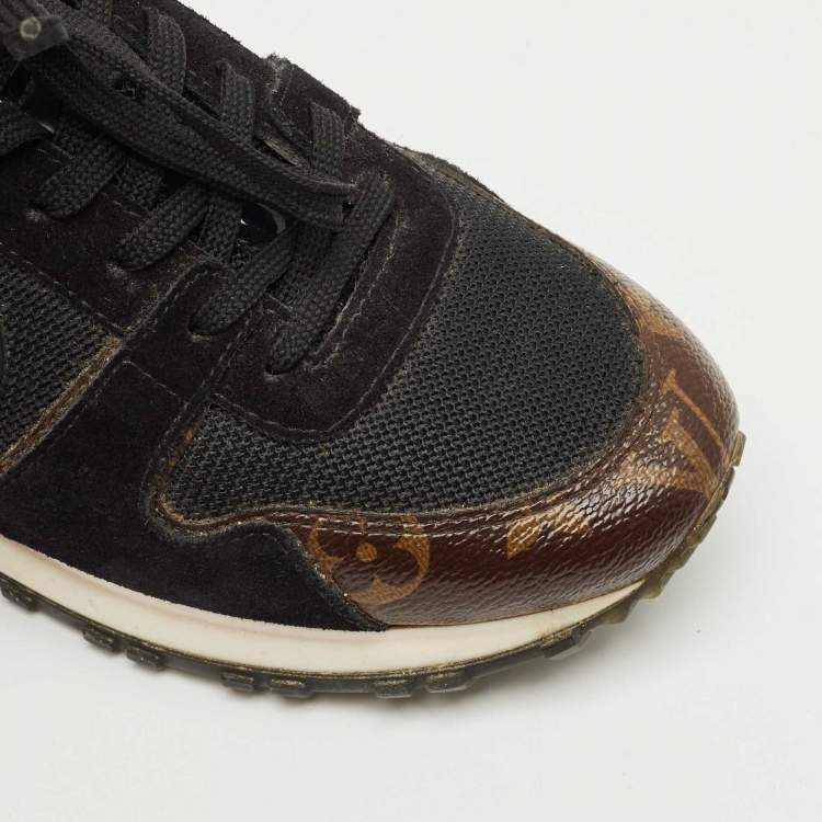 Pre Owned Louis Vuitton Black Canvas and Mesh Run Away Low Top Sneakers Size 36