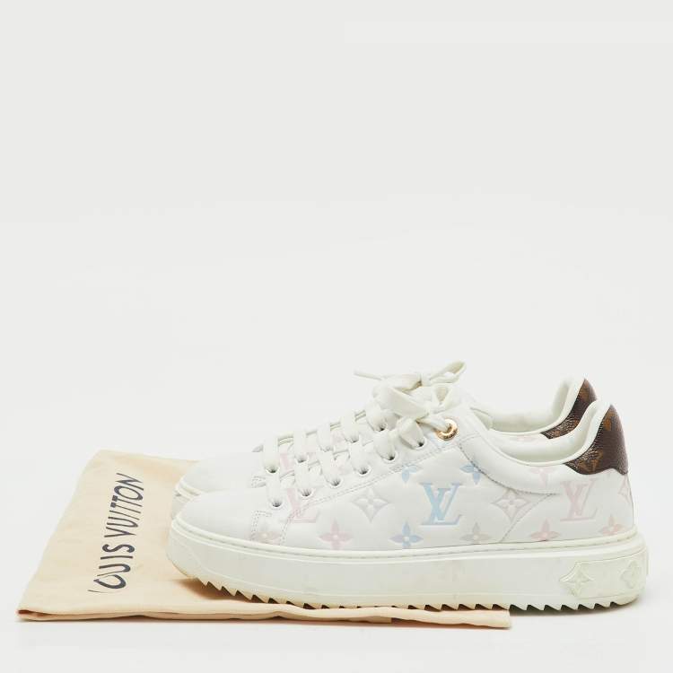 Pre Owned Louis Vuitton White Monogram Leather Time Out Sneakers Size 39